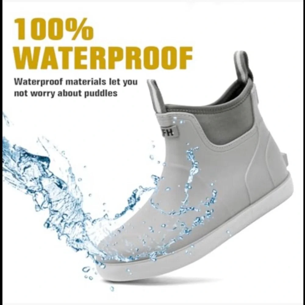 Waterproof Ankle Rain Boots Men Anti-Slip Traction Outdoor Rubber Fishing